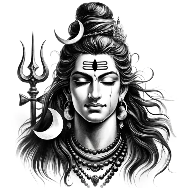 DALL·E 2024-06-08 15.50.42 – A realistic black and white sketch of Lord Shiva, capturing the essence and divine presence with detailed and lifelike features. Include elements such