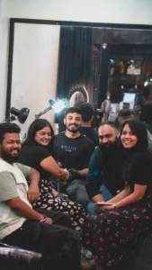 group of friends getting inked at a tattoo studio