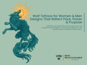 Black and grey wolf tattoo design on the arm with moon, forest, and geometric accents symbolizing loyalty, power, instinct, and purpose.